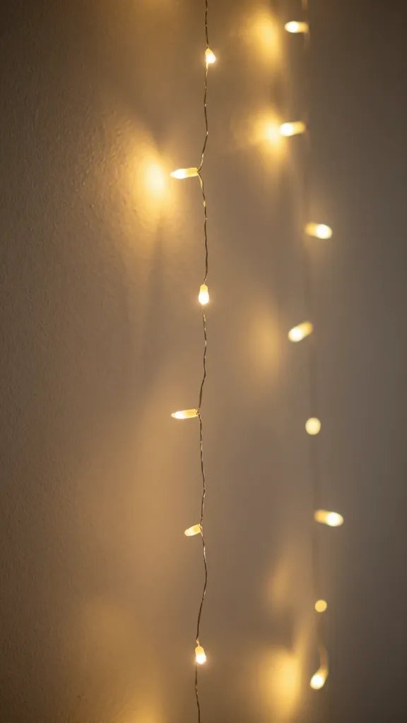 Focused shot of a single warm fairy-light string glowing backdrop