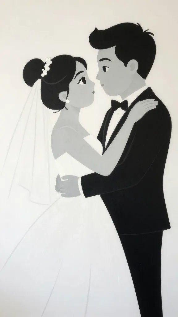 Closeup of a single custom wedding mural with bold monochrome palette