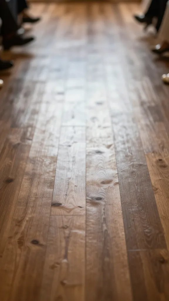 focused shot of wooden aisle runner with soft glow lighting