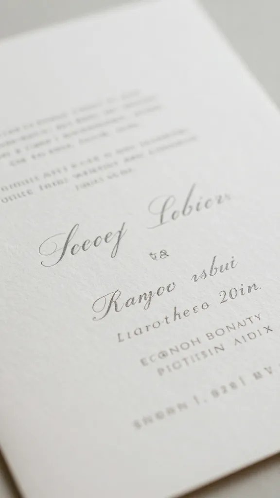 closeup of a romantic wedding invitation on textured paper, soft focus