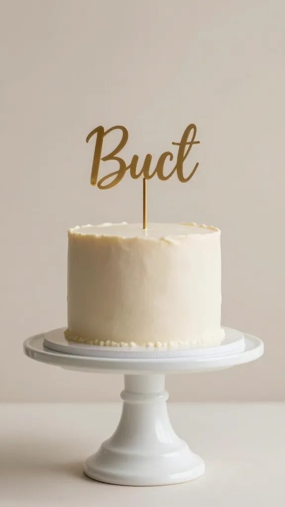 closeup of a single dessert cake topper on elegant cake stand, neutral tones