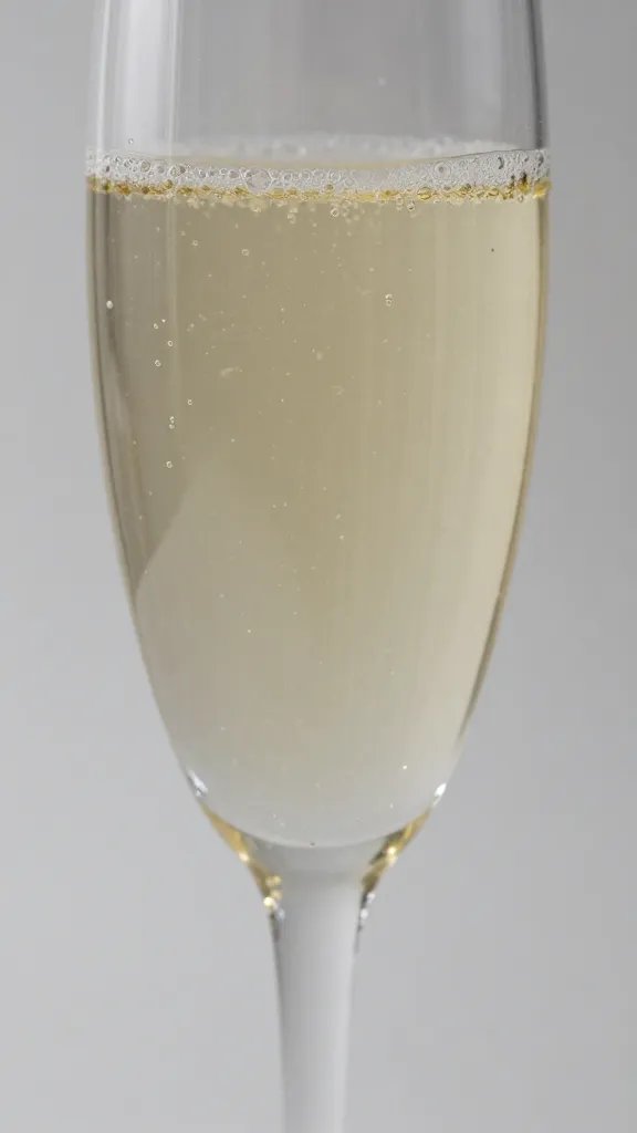 closeup of a single champagne flute with delicate bubbles, soft light