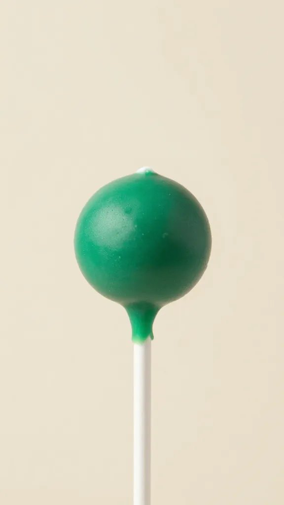 closeup of emerald green cake pop against ivory backdrop