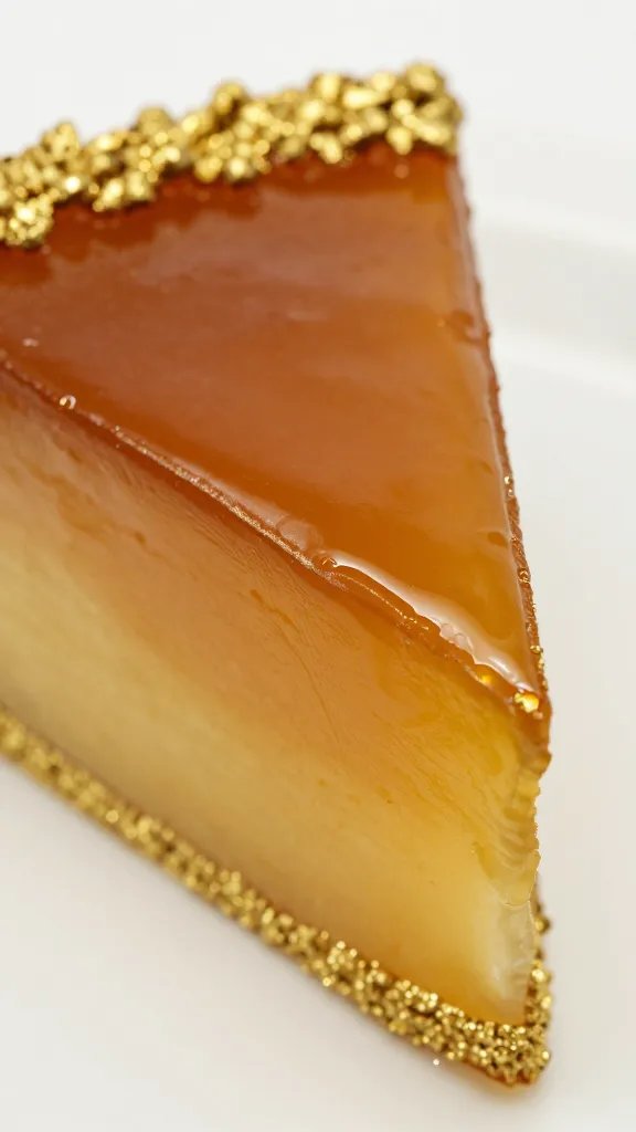 closeup of amber-lit birthday cake slice with gold dusted edges