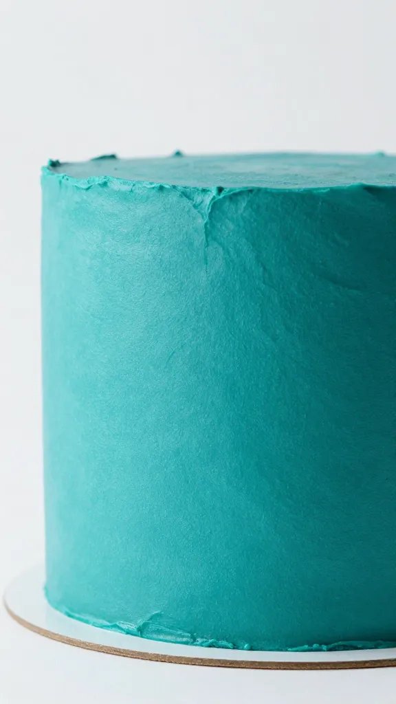Teal cake accent with minimal backdrop, high detail