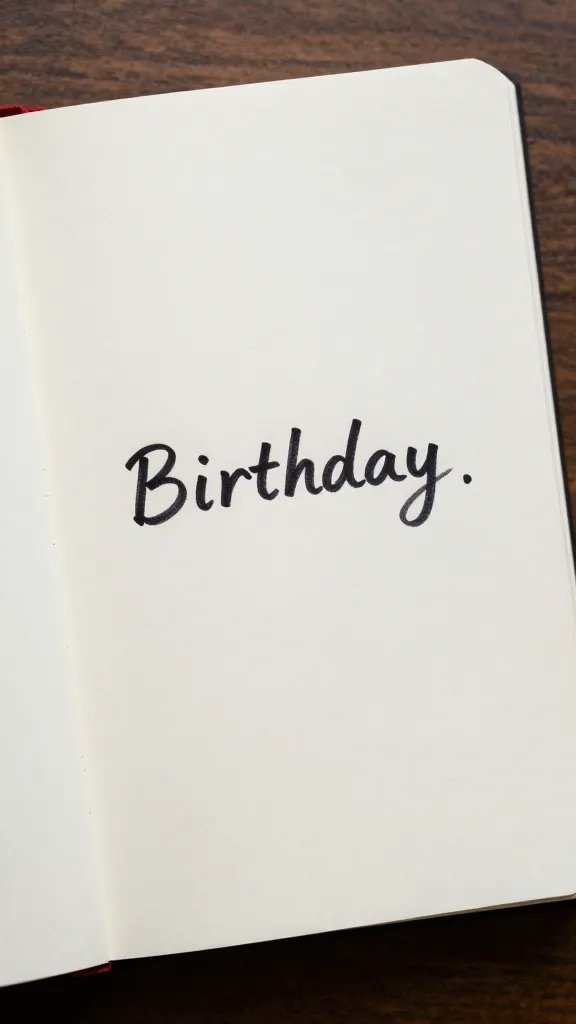 Close-up of a journal page with a handwritten birthday intention on desk
