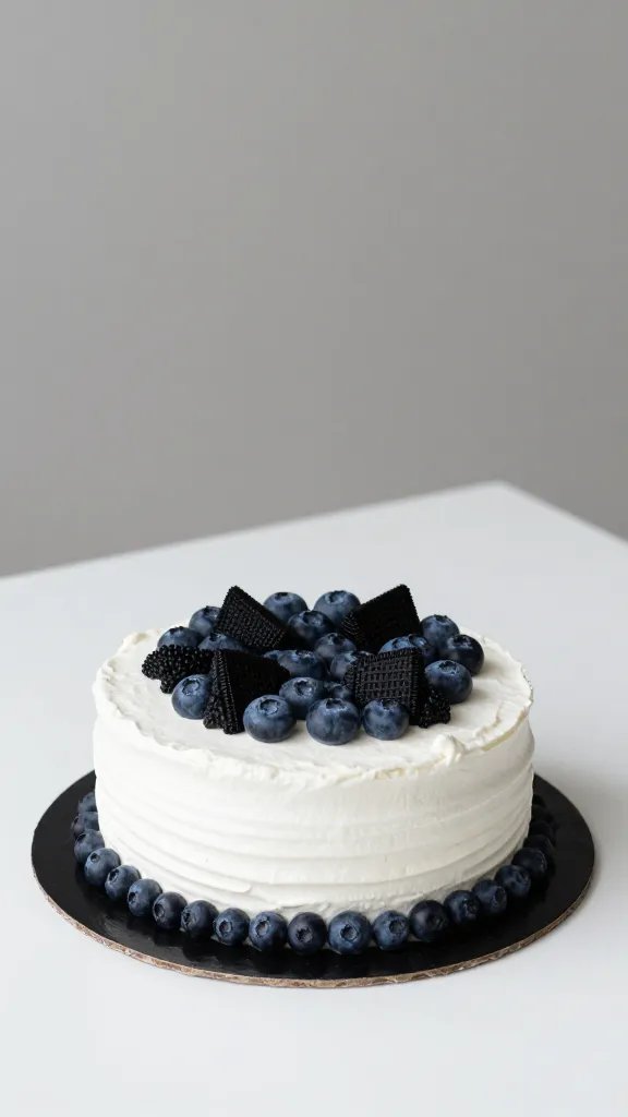Focused shot of a dramatic birthday cake centerpiece on white table