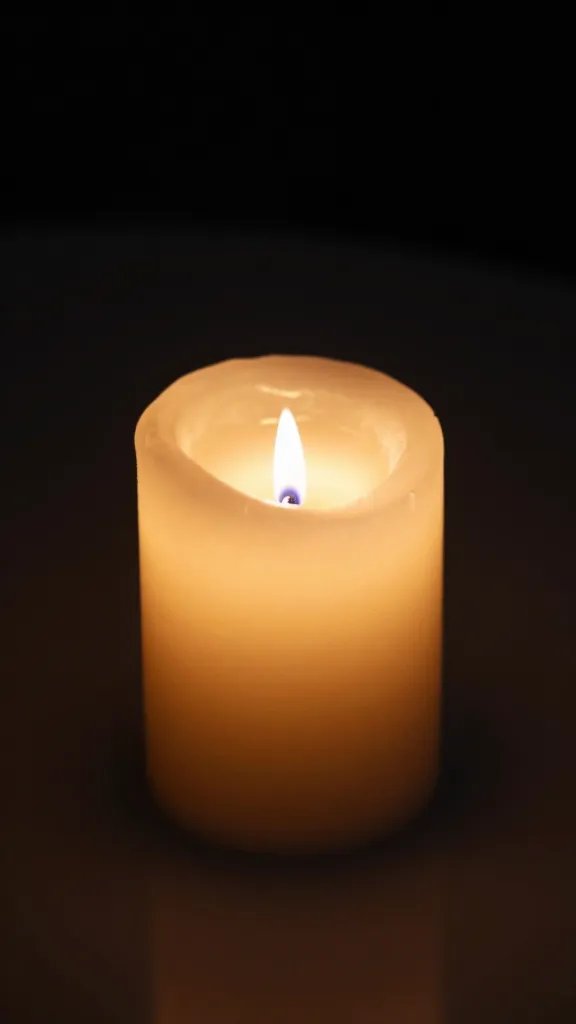 closeup of a cozy, moody candle glow casting warm light on a table centerpiece