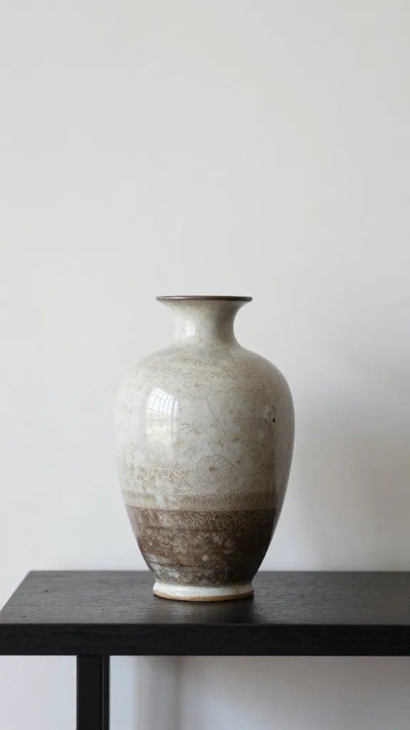 Macro view of a single decorative vase on a minimalist entry console