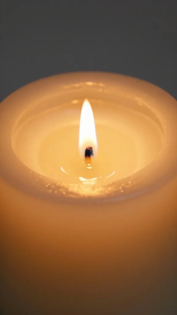 closeup of a lit beeswax candle with soft golden glow