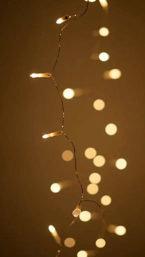 closeup of warm twinkling fairy lights with soft glow