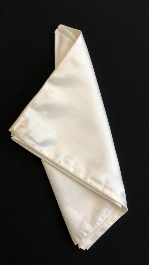 closeup of a single satin napkin fold on black tablecloth