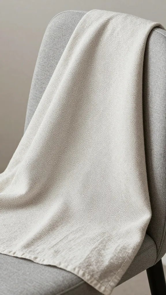 closeup of a single textured linen napkin swatch on a chair