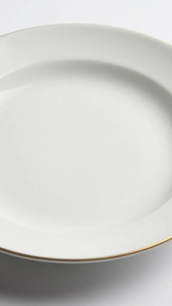 closeup of a single ceramic charger plate with subtle gold rim