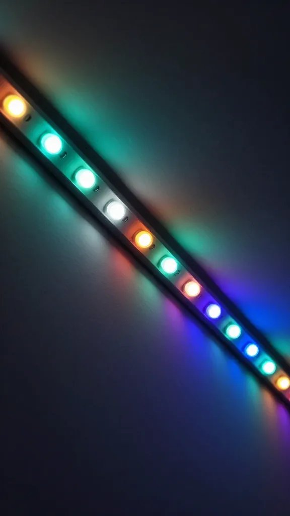 closeup of RGB LED strip glow along a ceiling line