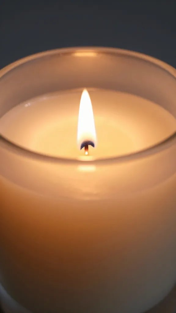closeup of a lit scented candle with soft ambient glow