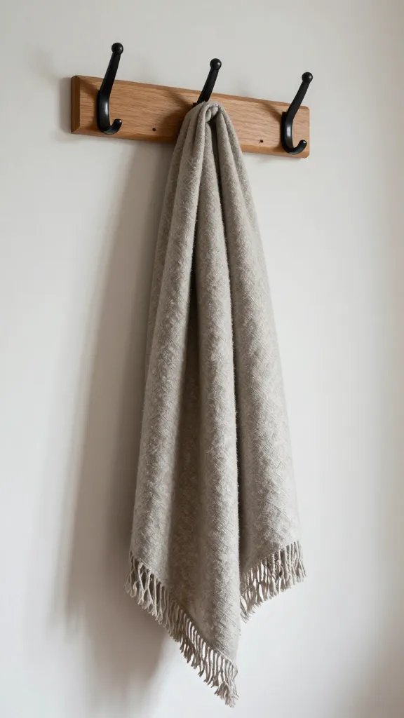 closeup of a tidy entryway coat hook with a single scarf