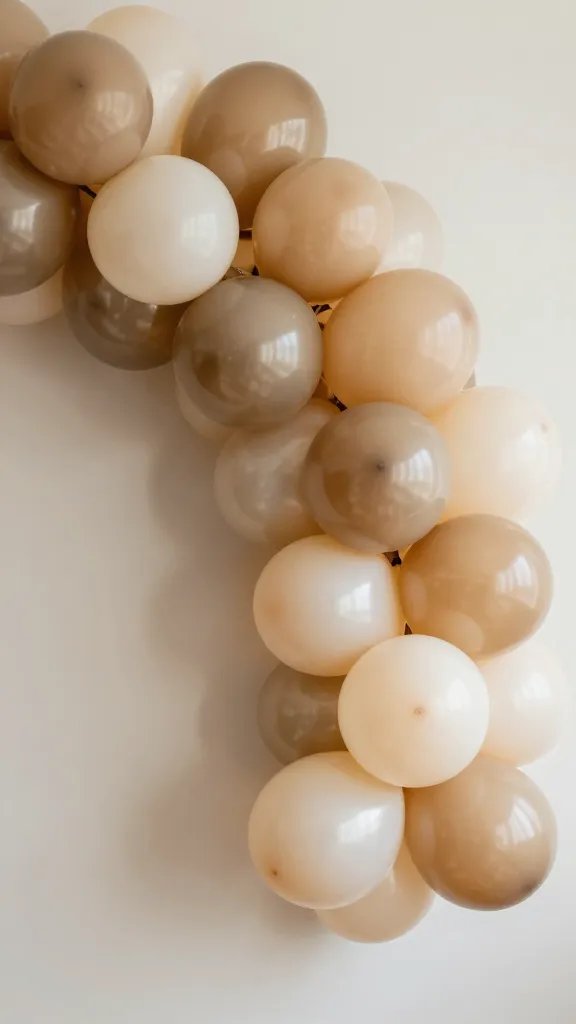 closeup of a DIY balloon arch focal point against neutral wall
