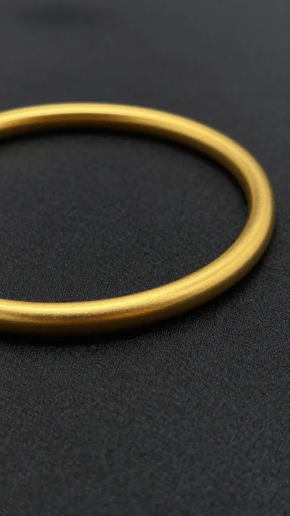 Macro shot of matte gold bracelet against charcoal fabric