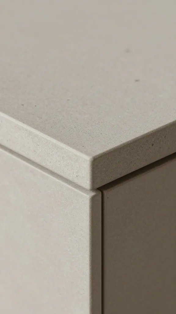 closeup of a single stone countertop edge in muted neutrals