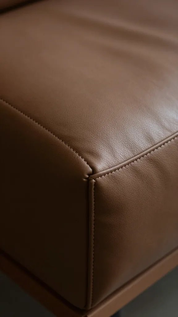 closeup of a leather bench seam with soft shadow