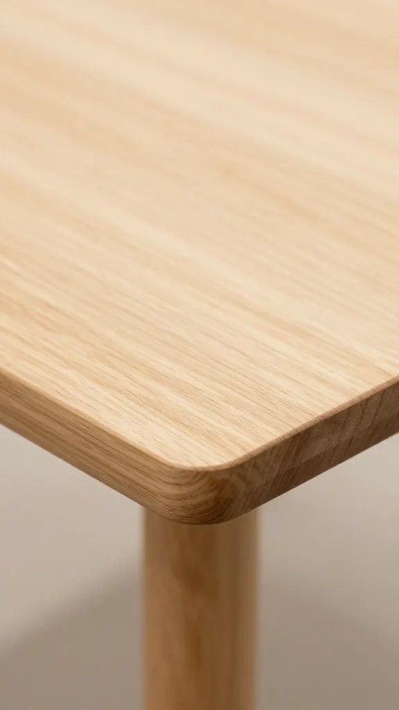 closeup of a single wooden tabletop corner in warm beige