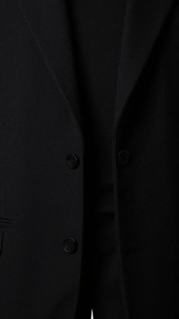 Monochrome head-to-toe black outfit with layered textures, closeup on fabric mix