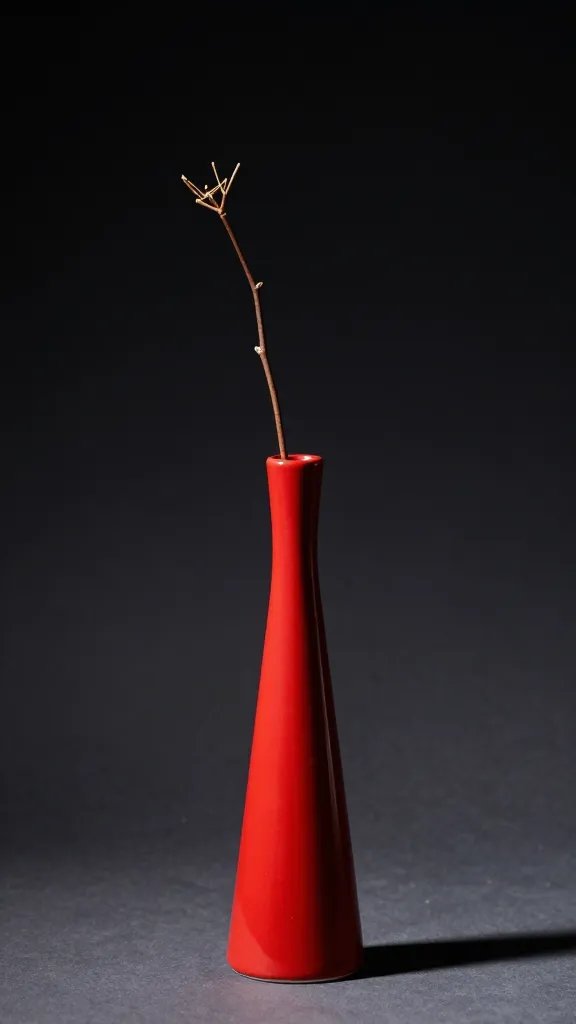 Bold color contrast single stem in slim modern vase, dramatic lighting
