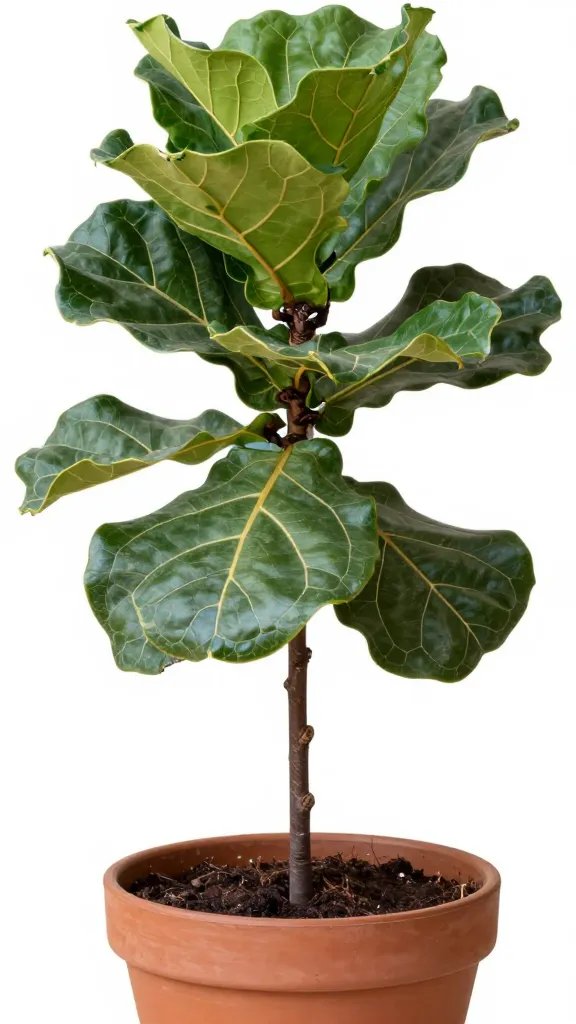 Closeup of a single potted fiddle-leaf fig planting pot