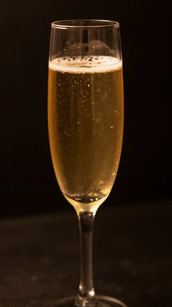 closeup of a single crystal champagne flute with warm glow lighting