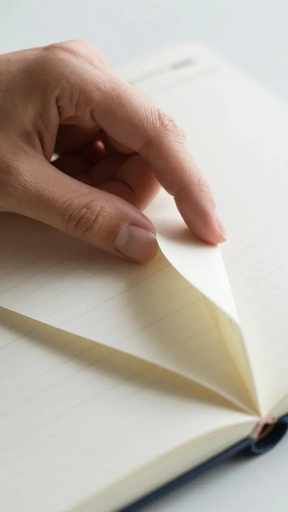 closeup of a calm adult hand turning a planner page