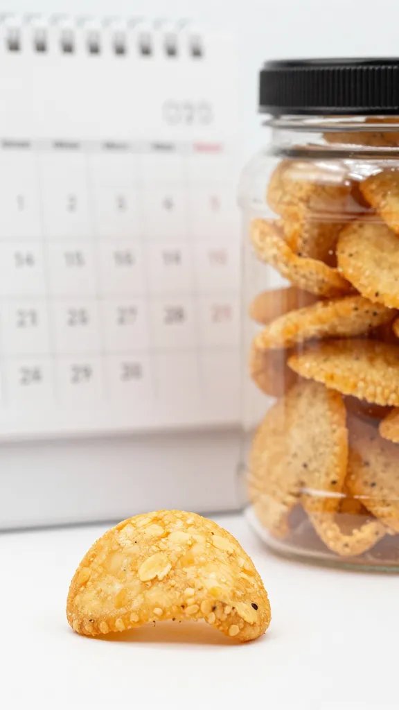 closeup of a single snack jar beside a calendar