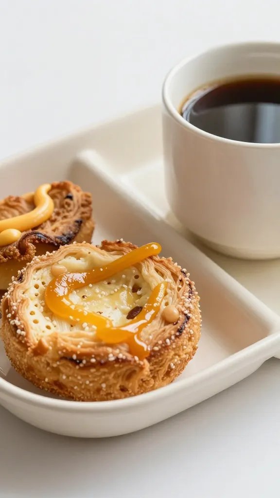 closeup of a compact food platter with a single coffee cup beside it