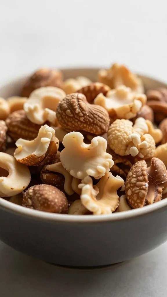 closeup of a single bowl of mixed nuts on table