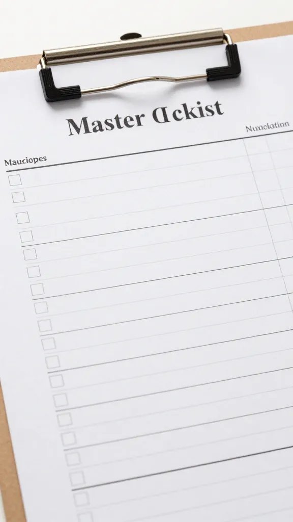 Closeup of a single vacuum-sealed master checklist on a clipboard