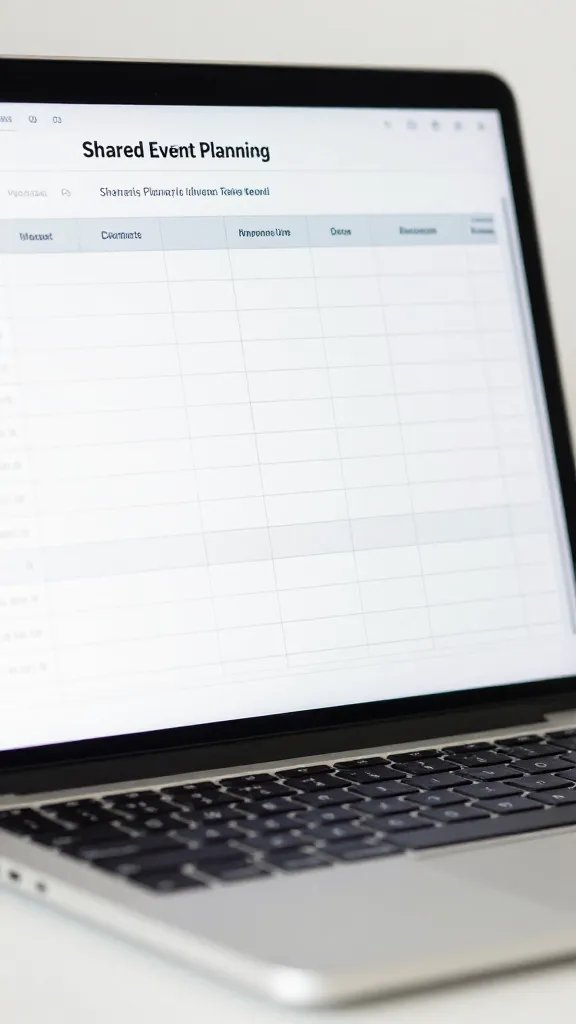 Closeup of a single laptop screen showing a shared event planning spreadsheet