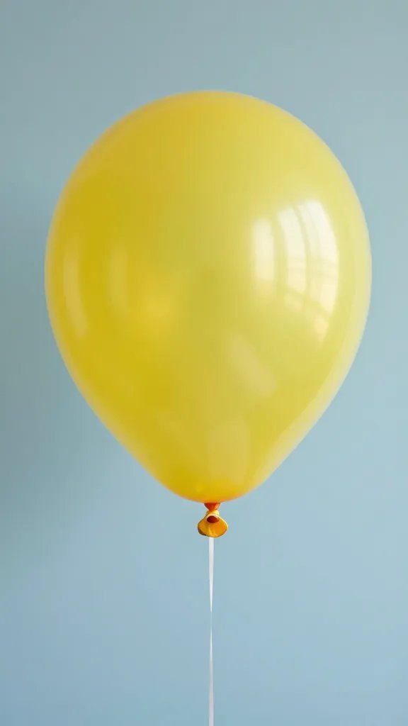 closeup of a single yellow party balloon against soft blue backdrop