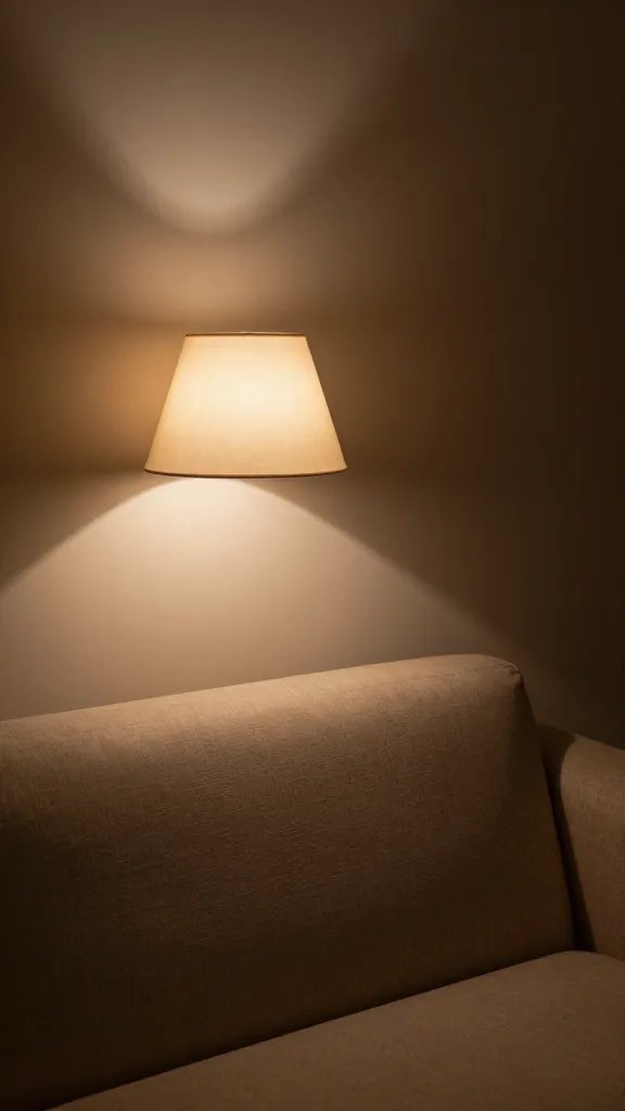 closeup of a single soft ambient light in a quiet seating nook
