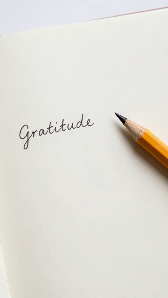 Closeup of a gratitude journal page with a handwritten line and pencil