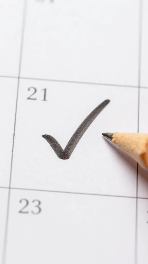 closeup of a calendar page with a single checkmark and a small reward