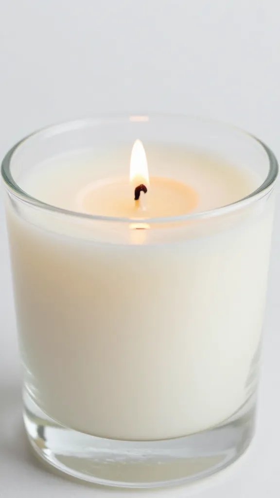 closeup of a delicate candle with gentle vanilla scent in glass holder