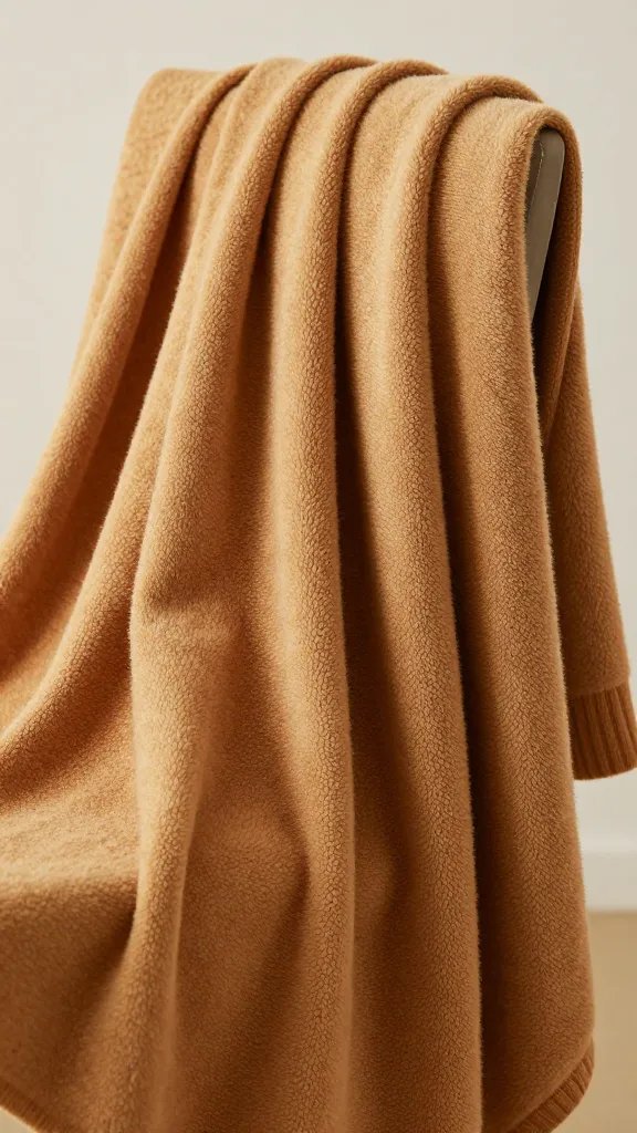 closeup of a warmly textured throw blanket draped over a chair back