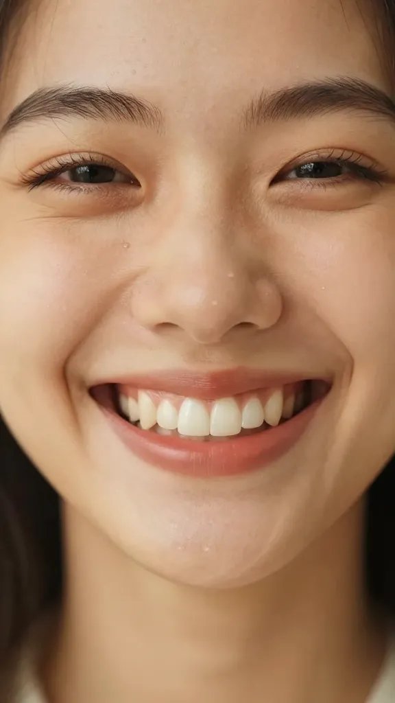 closeup of a joyful, honest smile in warm lighting