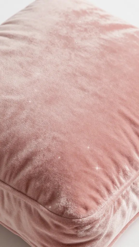 velvet cushion closeup under soft glow, subtle sparkle